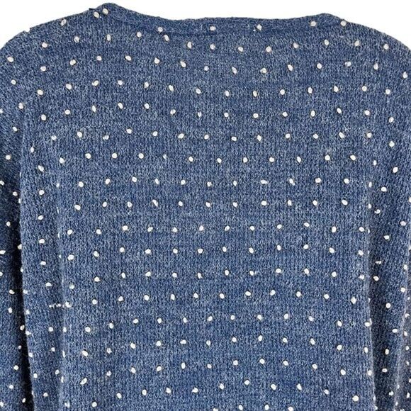 Oddy Womens Blue Swiss Raised Dot Womens Cardigan Sweater Plaid Ruffle V-Neck M - Picture 12 of 16